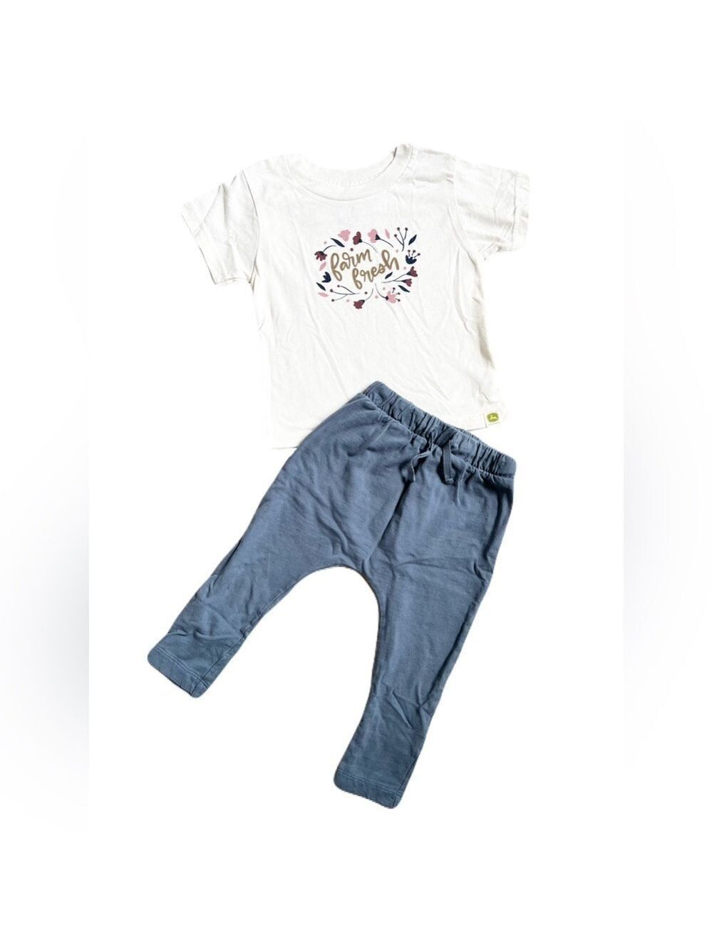 John Deere & Nordstrom Blue Jogger and Farm Fresh Cream T-Shirt Set